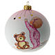 Bola árvore de Natal vidro soprado branco bebé menina com urso de pelúcia 10 cm s1