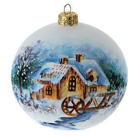 Christmas tree ball white blown glass with snowy landscape 100 mm