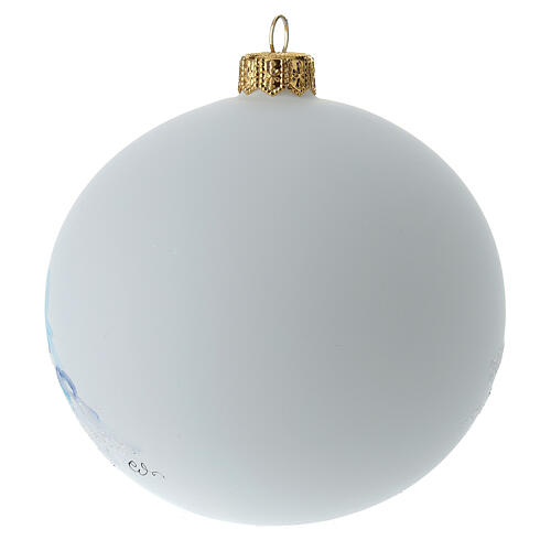 Palla albero di Natale vetro soffiato bianco paesaggio innevato 100 mm 5