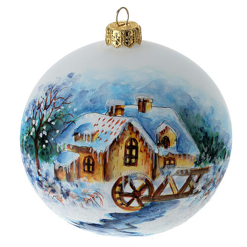 Christmas ball in blown glass white snowy village 100 mm 1