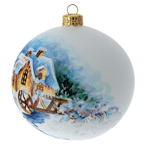 Christmas ball in blown glass white snowy village 100 mm 3