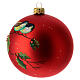 Christmas tree ball red blown glass with birds and holly 100 mm s3