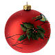 Christmas tree ball red blown glass with birds and holly 100 mm s4
