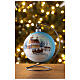 Boule sapin de Noël verre soufflé blanc et bleu paysage enneigé 100 mm s2