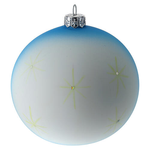 Bola árvore de Natal vidro soprado branco e azul com paisagem nevada igreja 10 cm 5