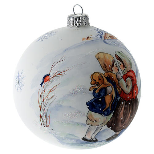 Boule sapin de Noël verre soufflé blanc 100 mm 4