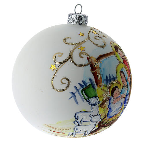 Christmas tree ball in white blown glass with Holy Family decoration 100 mm 4