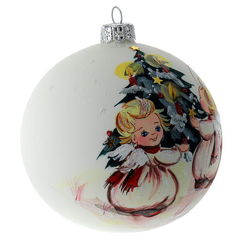 Christmas tree ball in white blown glass with angels decoration 100 mm 3