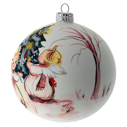 Christmas tree ball in white blown glass with angels decoration 100 mm 4