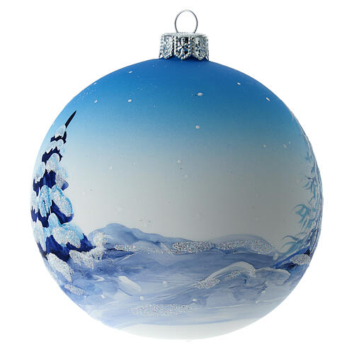 Boule sapin de Noël verre soufflé bleu avec Père Noël 100 mm 5