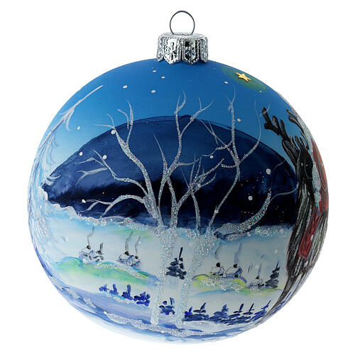 Bola árvore de Natal vidro soprado azul Pai Natal com rena 10 cm 4