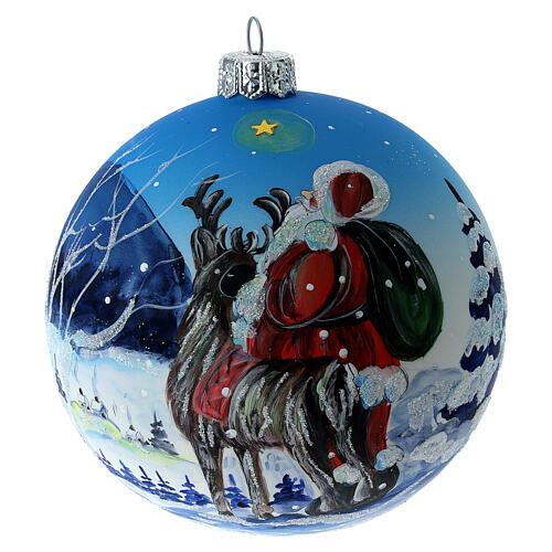Christmas tree ball in blown glass blue Santa Claus 100 mm 1