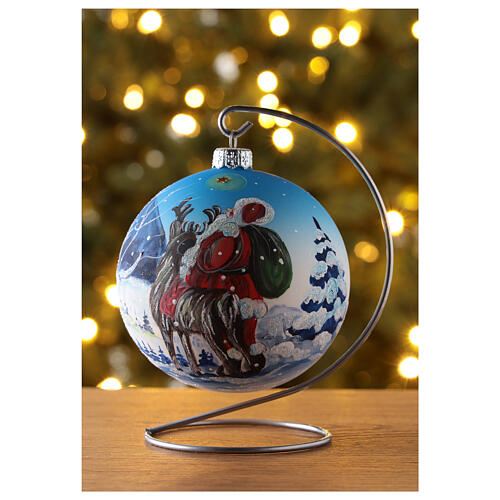 Christmas tree ball in blown glass blue Santa Claus 100 mm 2