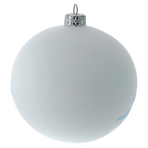 Christmas tree ball in white blown glass with snowy landscape decoration 100 mm 5