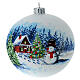 Bola árvore de Natal vidro soprado branco paisagem nevada com boneco de neve 10 cm s1