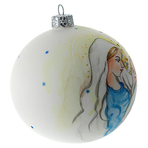 Christmas tree ball in white blown glass with Mary and Jesus decoration 100 mm 4