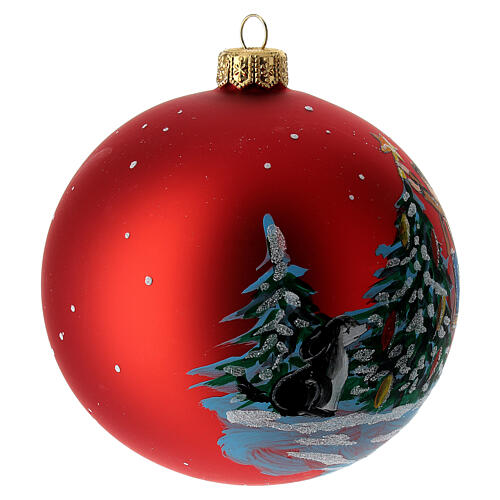 Christmas tree ball in red blown glass with decorated trees decoration 100 mm 4