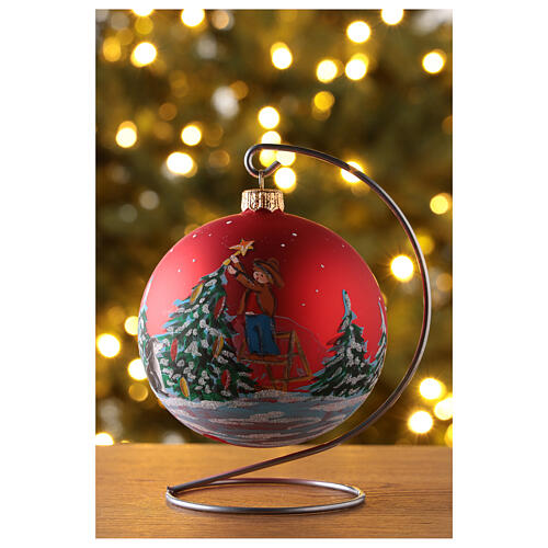 Bola árbol Navidad vidrio soplado rojo motivo árboles decorados 100 mm 2