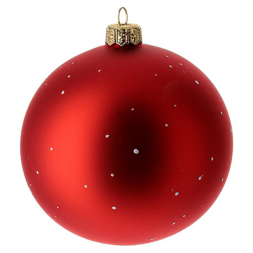 Boule sapin de Noël verre soufflé rouge avec sapins décorés 100 mm 5