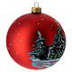 Boule sapin de Noël verre soufflé rouge avec sapins décorés 100 mm s4