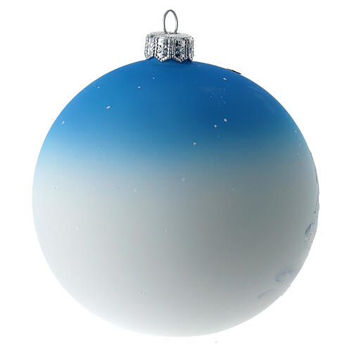 Boule sapin de Noël verre soufflé blanc et bleu avec Père Noël 100 mm 5