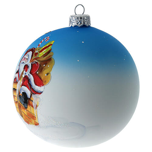 Palla albero Natale vetro soffiato bianco blu decoro Babbo Natale 100 mm 3