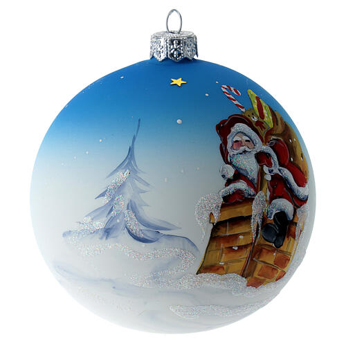 Palla albero Natale vetro soffiato bianco blu decoro Babbo Natale 100 mm 4