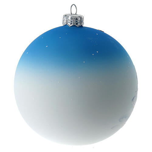 Palla albero Natale vetro soffiato bianco blu decoro Babbo Natale 100 mm 5