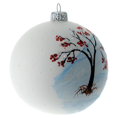 Christmas tree ball in white blown glass with children's sled decoration 100 mm 5