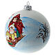 Bola árvore de Natal vidro soprado branco e azul crianças com trenó 10 cm s3