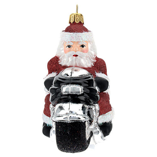 Weihnachtsbaumdekoration aus geblasenem Glas Weihnachtsmann auf Motorrad 3