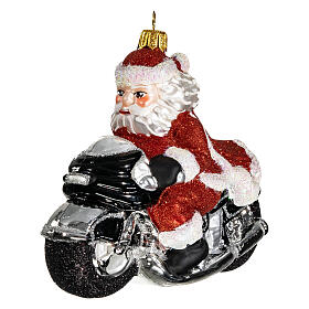 Santa Claus on a motorbike blown glass Christmas tree decoration