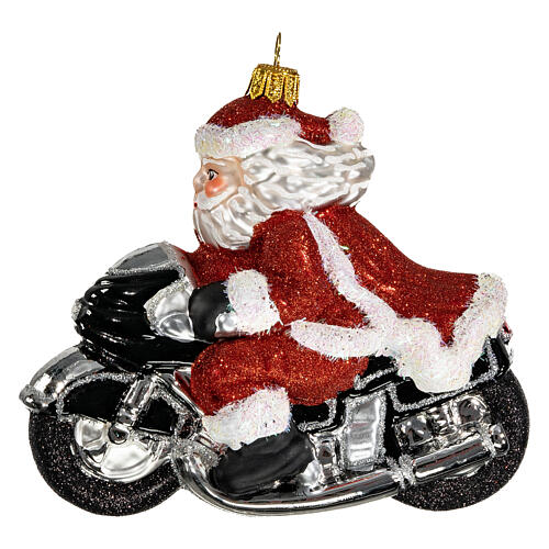 Santa Claus on a motorbike blown glass Christmas tree decoration 4