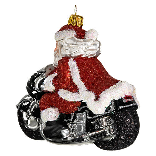 Santa Claus on a motorbike blown glass Christmas tree decoration 5