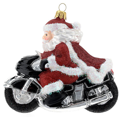 Père Noël à moto décoration verre soufflé sapin Noël 1
