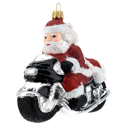Père Noël à moto décoration verre soufflé sapin Noël 4