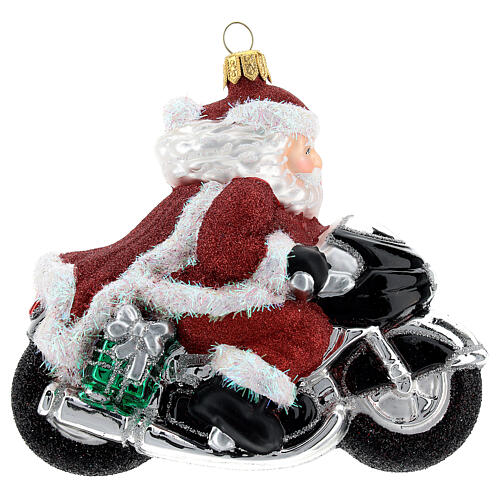 Père Noël à moto décoration verre soufflé sapin Noël 5