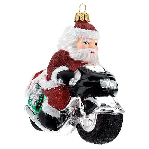 Père Noël à moto décoration verre soufflé sapin Noël 6