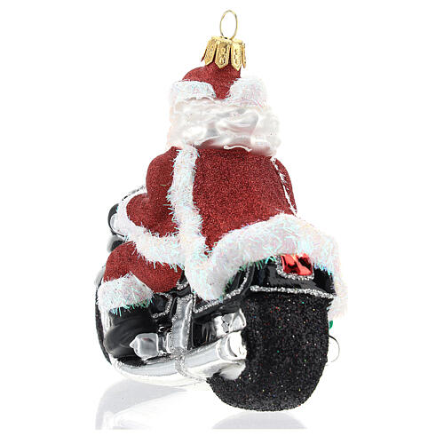 Père Noël à moto décoration verre soufflé sapin Noël 9