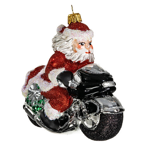Pai Natal em moto enfeite para árvore Natal vidro soprado 3
