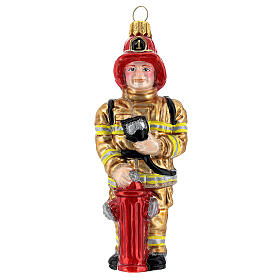 Firefighter blown glass Christmas tree decoration