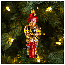 Firefighter blown glass Christmas tree decoration