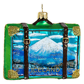 Iceland suitcase Christmas tree ornament blown glass