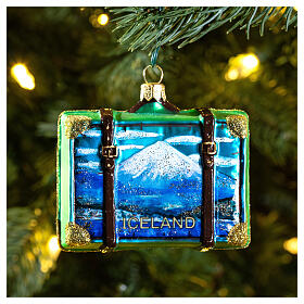 Iceland suitcase Christmas tree ornament blown glass