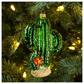 Cactus blown glass Christmas tree decoration
