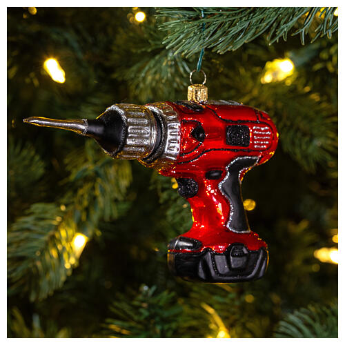 Power drill Christmas tree ornament in blown glass 2