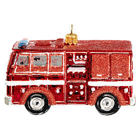 NY firefighter truck blown glass Christmas tree decoration