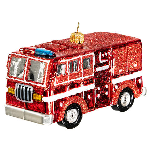 Camión de los bomberos NY decoración vidrio soplado árbol Navidad 3