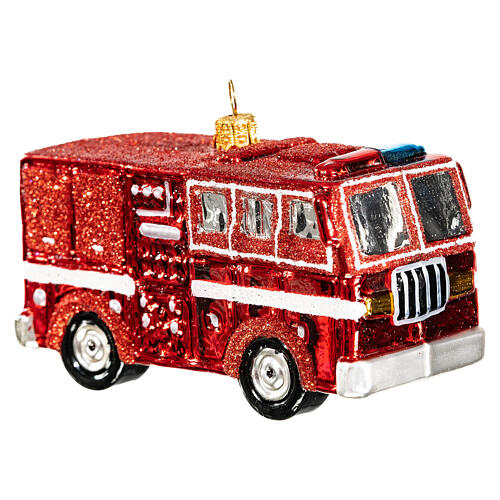 NY fire truck Christmas tree ornament in blown glass 4