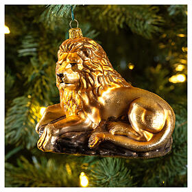 Lying lion blown glass Christmas tree decoration